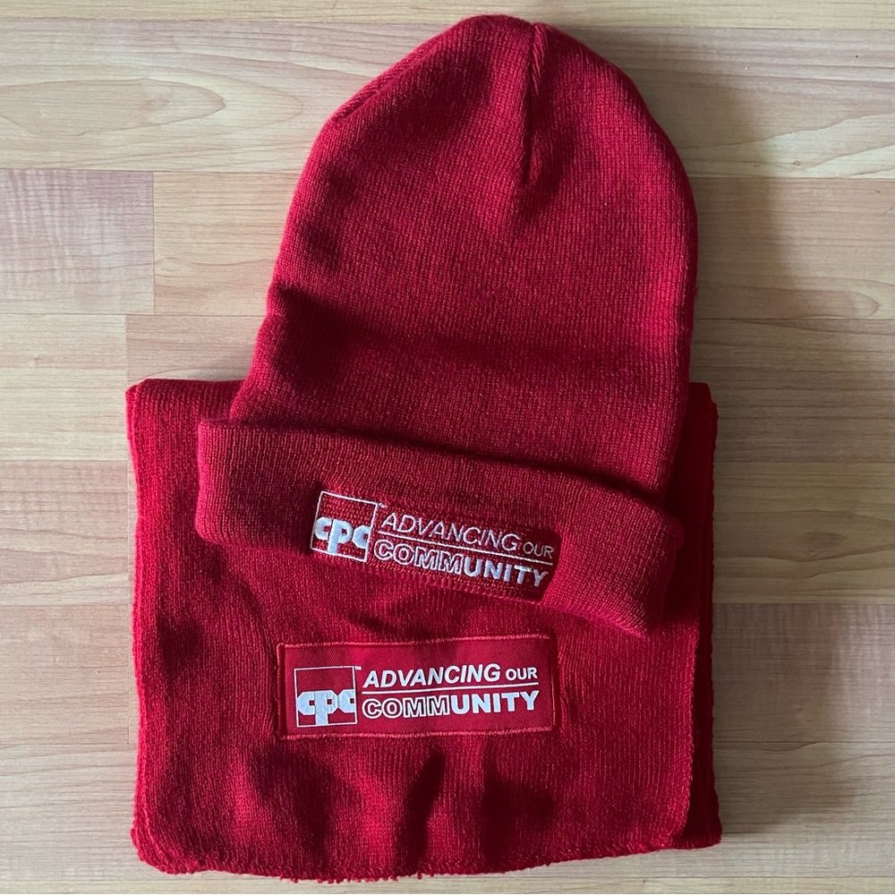 New Red Winter Hat Beanie and Scarf Set